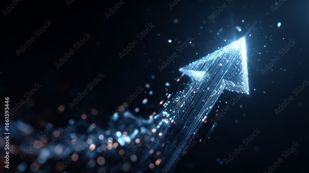 Poster futuristic rising arrow chart on digital transformation abstract technology background showing big d
