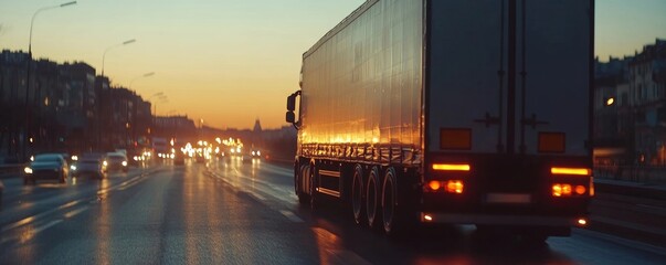 close-up of a cargo truck on the road, symbolizing the movement of goods and logistics in the modern economy, Generative AI
