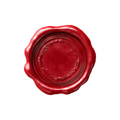 A red wax seal with a classic, rounded shape and glossy finish