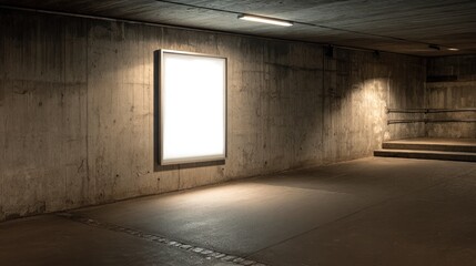 Empty billboard in an underground tunnel