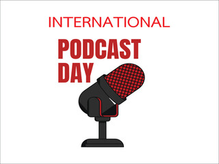 International Podcast Day vector poster with retro red microphone on white background

