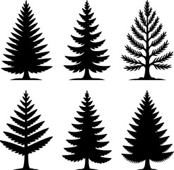 Obraz premium black silhouette illustrations of evergreen coniferous trees, such as pines and firs