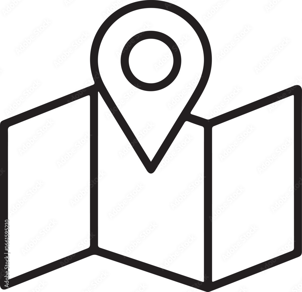 Poster simple outline icon of a map with a location pin indicating a destination or point of interest