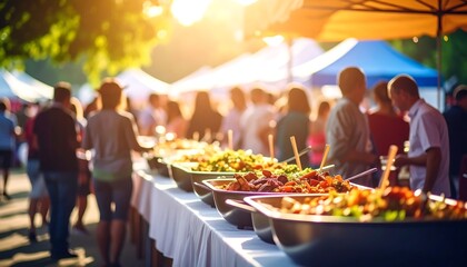 Outdoor food market with crowd