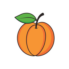 Simple cartoon illustration of a ripe orange peach with a green leaf