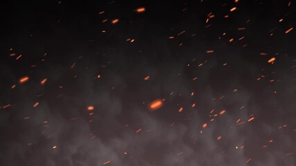 fire embers Particles with smoke, Flying embers, bonfire sparkles overlay background and flames, Fiery Orange Bonfire Particles Over Black Background. bonfire flares, dusty glowing hot fire particle, - Powered by Adobe