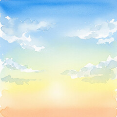 sunny sky painted or drawn digitally in watercolor style, white background