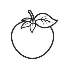 Simple outline drawing of a ripe tomato with green stem and leaves