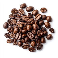 Naklejka premium Roasted coffee beans clustered atop white background