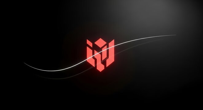 Modern abstract logo design with glowing red emblem and light streak