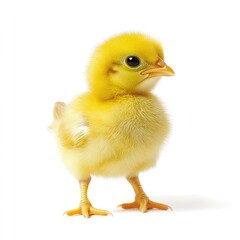 Fototapeta premium Yellow chick, small, fluffy, against white