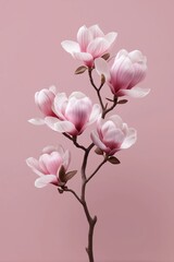 Fototapeta premium Blooming magnolia branch stretching from top to bottom in vertical orientation, pastel background, elegant look.