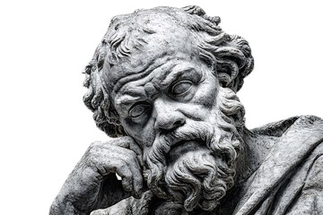 Obraz premium Detailed close-up of stoic Socrates marble statue on white backdrop