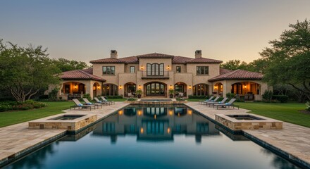 Elegant Mediterranean Mansion with Expansive Pool and Sunset Views