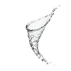 A perfectly formed, crystal clear water vortex dynamically swirling in a tight spiral on a transparent, seamless background, top-down view. Concept of natural precision and elegance