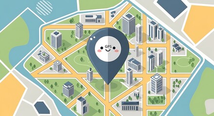 Obraz premium Cute GPS Marker on a Colorful City Map Illustration