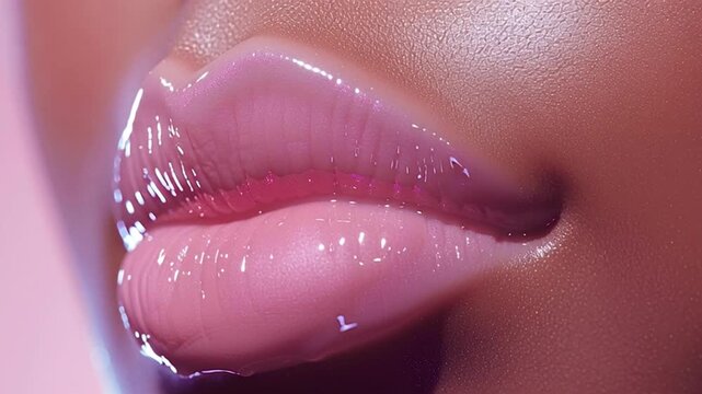 Glossy lips revealing diverse expressions, highlighting beauty nuances through close up movement and feminine sensuality against clean white background