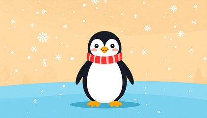 Cute penguin in winter wonderland