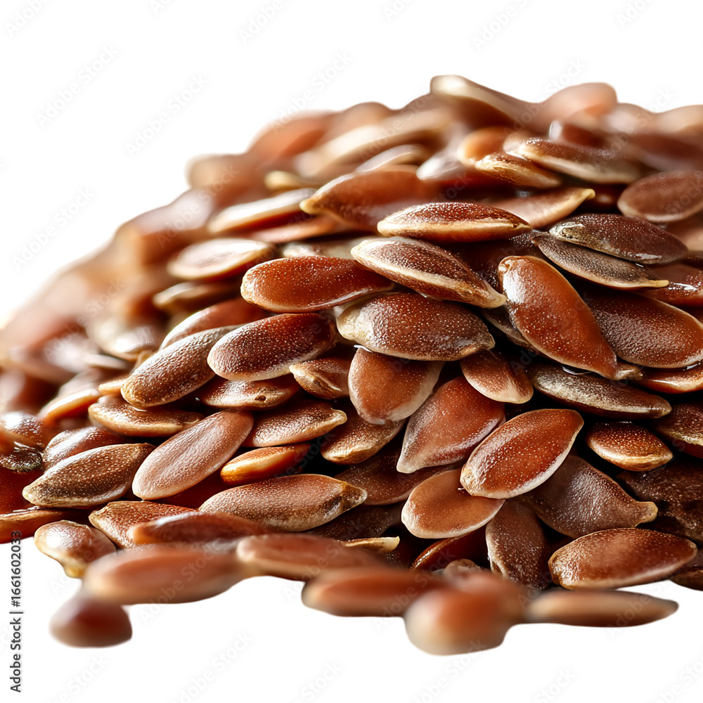 Poster a close up shot showing a pile of flax seeds on a black background view isolated on transparent back
