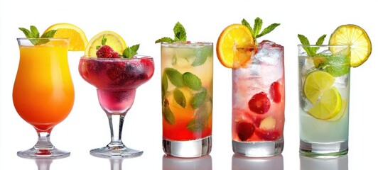 The vibrant array of refreshing cocktails in crystal glassware