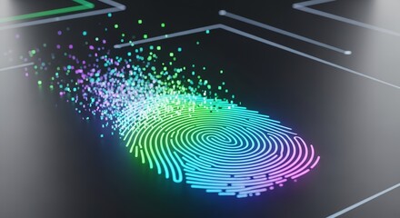 Modern fingerprint scan with colorful particles for biometric security