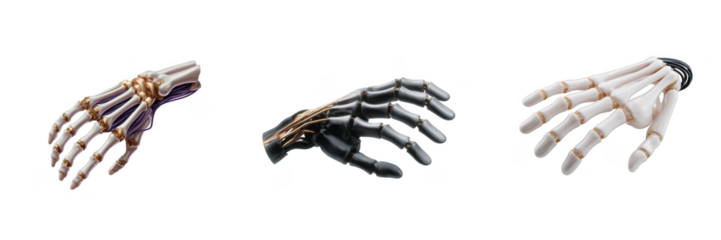 Cyberpunk halloween skeleton hand with metallic and gold details futuristic design in dark and light versions
