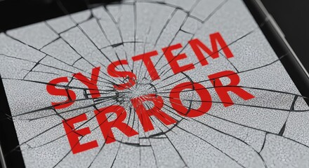 Cracked phone screen displaying system error message in vibrant red