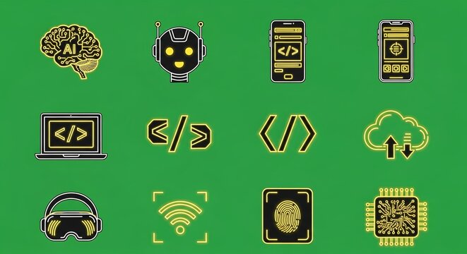Modern tech icons set for artificial intelligence and innovation design