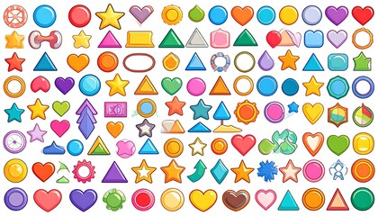 Vibrant Collection of Colorful Geometric and Star Shapes for Games and Design.