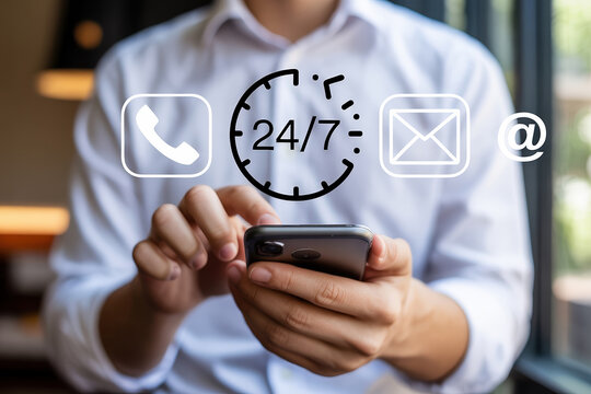 Modern Business Communication Solutions 24/7 Support with Low Feedback on Mobile Devices for Enhanced Customer Service and Instant Connectivity - Powered by Adobe