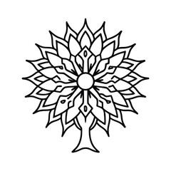 Intricate black and white mandala tree of life design with circular center