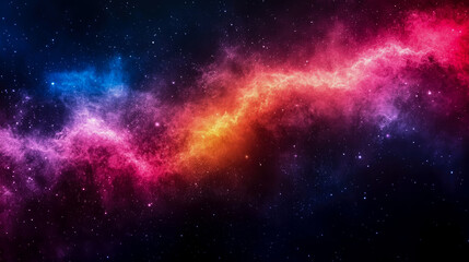 Naklejka premium Mesmerizing Galactic Landscape: Swirling Pink, Orange, Blue, and Red Nebula with Countless Stars