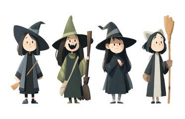 Cute Cartoon Witches Characters for Halloween