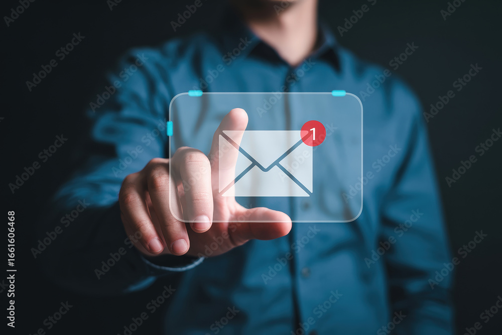 Poster new email notification with low feedback on digital interface for business communication and enhance