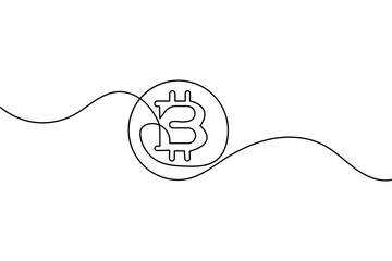 Bitcoin minimal continuous one line drawing isolated outline cryptocurrency vector icon
