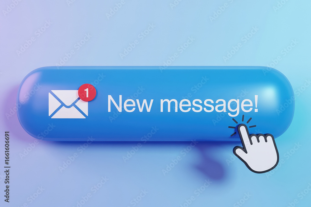 Poster new message button with hand cursor concept for communication and low feedback response improvement 