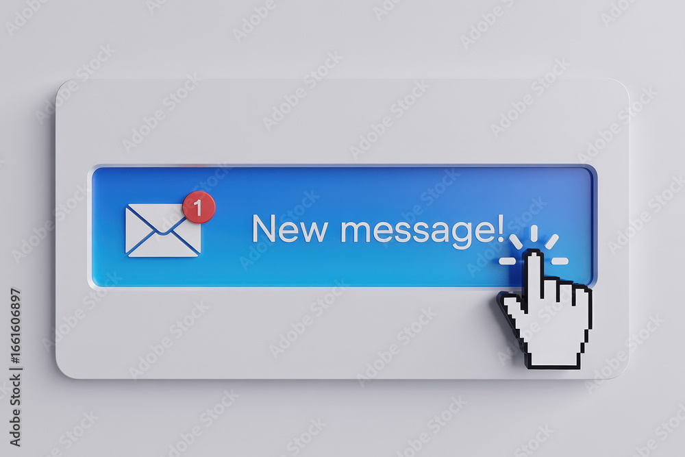 Poster new message notification with envelope icon and hand cursor, signifying low feedback potential in di