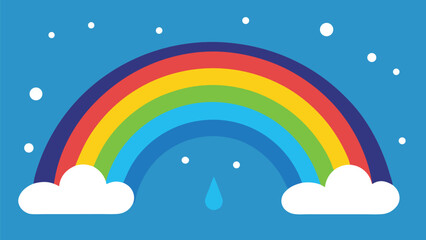 Vibrant rainbow arch over clouds after rainstorm with falling drops scalable vector illustration