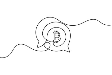 Bitcoin minimal continuous one line drawing isolated outline cryptocurrency vector icon
