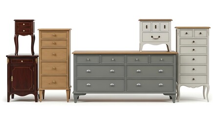 Assortment of wooden chests and drawers