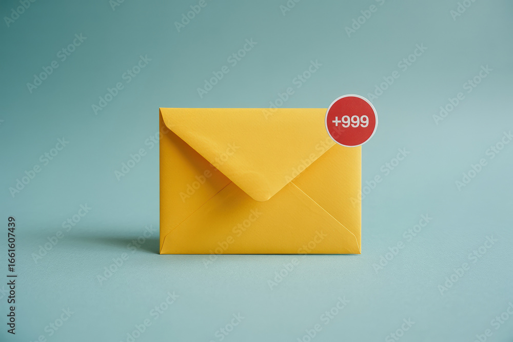 Poster overwhelmed by email notifications depicting low feedback with a yellow envelope and high count on b