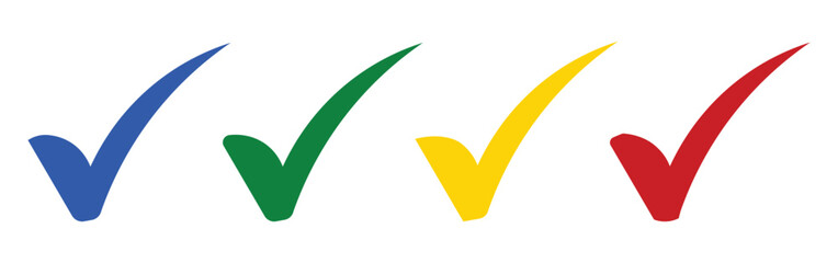 Multicolor tick mark set green yellow red blue modern vector style