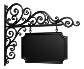 An ornate wrought iron sign with decorative curls for a grand entrance to a stately manor