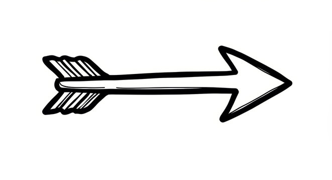 Arrow Pointing Direction: A minimalist black and white arrow, hand-drawn with clean lines, signifying direction and movement forward.