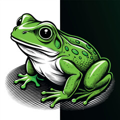a-vibrant--realistic-green-frog-is-depicted-in-a-d.eps