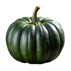A single ripe dark green acorn squash with a ribbed texture and a short stem isolated on transparent background