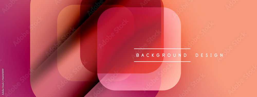 Poster abstract geometric shapes overlap, creating vibrant gradient effect. warm colors dominate compositio