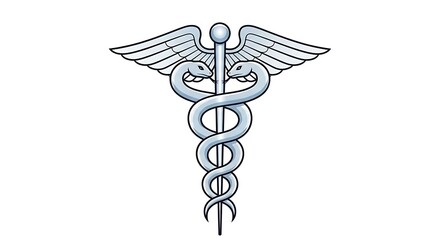 Detailed Illustration of the Caduceus Symbol with Wings and Snakes