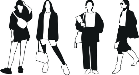 Fashion silhouette vector, man and woman stylish design, modern clothing clipart, couple outfit artwork, fashion model outline, trendy dress vector, man woman silhouette artwork, stylish people illust