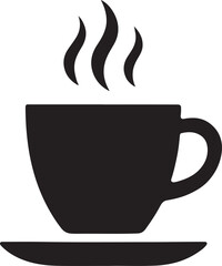 Coffee cup on plate icon silhouette vector, ideal for café branding, beverage logos, and menu design.
